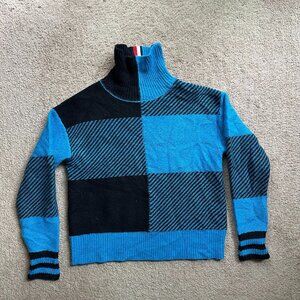 Tommy Hilfiger Sweater Mens XL Turtleneck Wool Black Blue Pullover Tight Knit